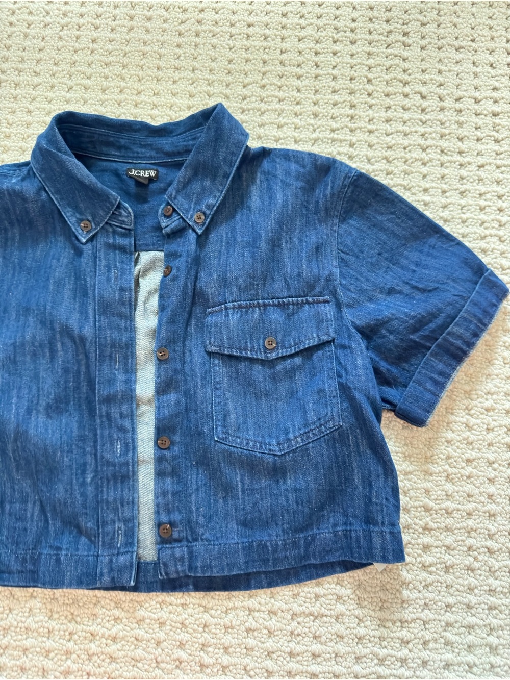 J. Crew Blue Cropped Short-Sleeve Denim Shirt Jacket